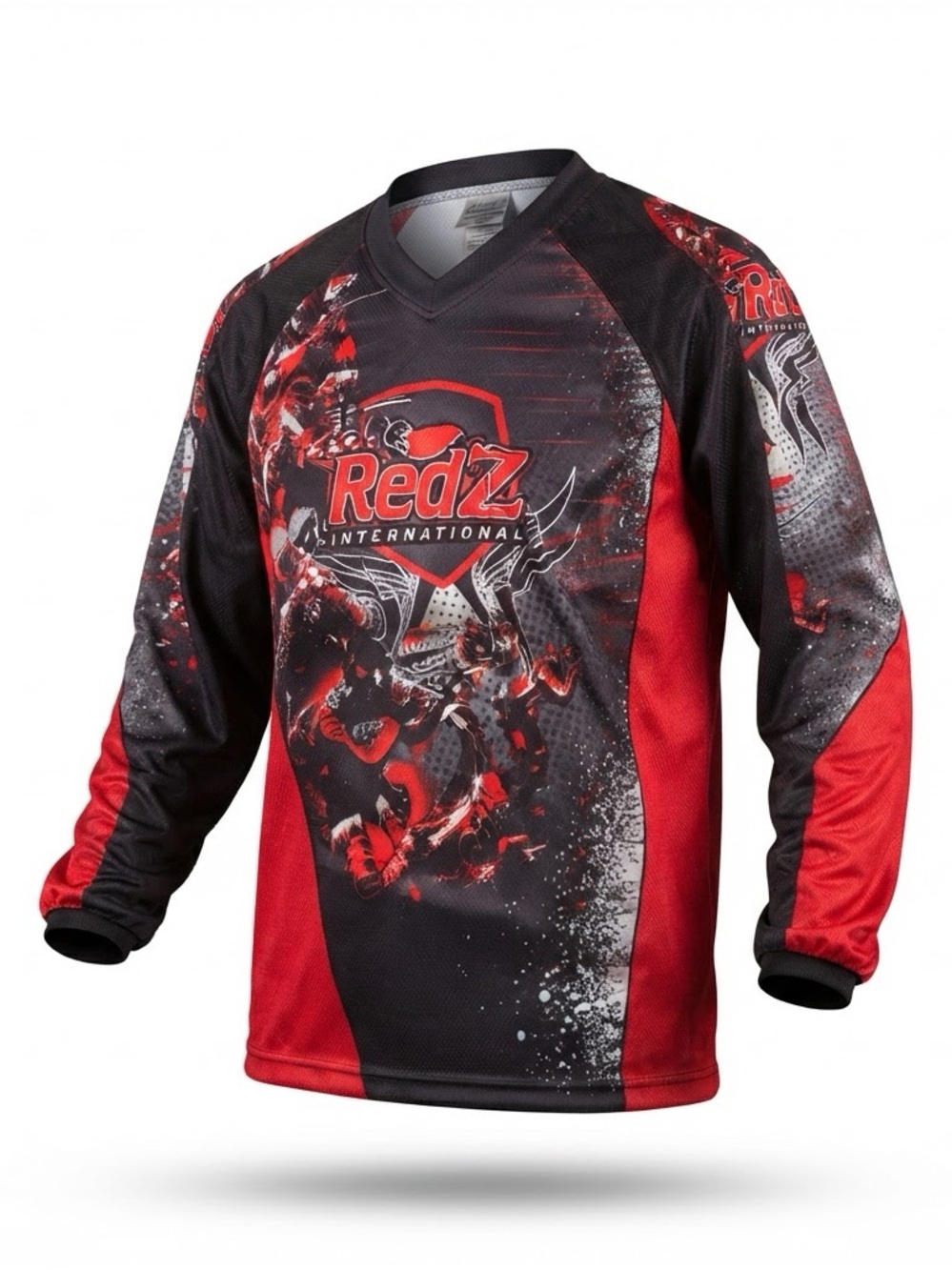 Redz Men's Red and Black Long Sleeve Graphic Jersey